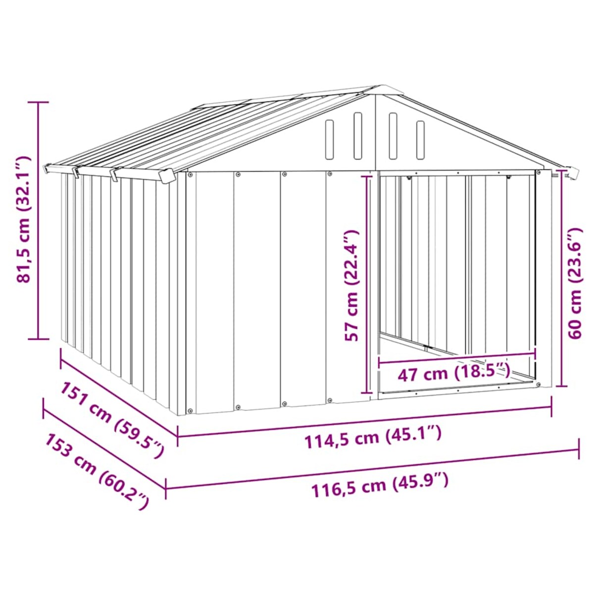 vidaXL Buda dla psa, antracytowa, 116,5x153x81,5 cm, stal