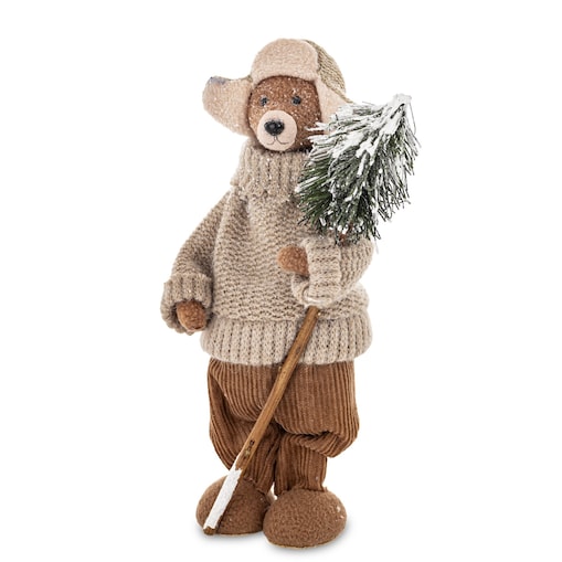 Figurka - szary Miś CAPELLO z choinką 21,5x11x8 cm