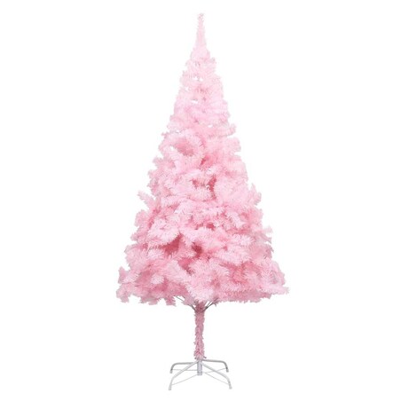 vidaXL Sztuczna choinka z lampkami i bombkami, różowa, 210 cm, PVC