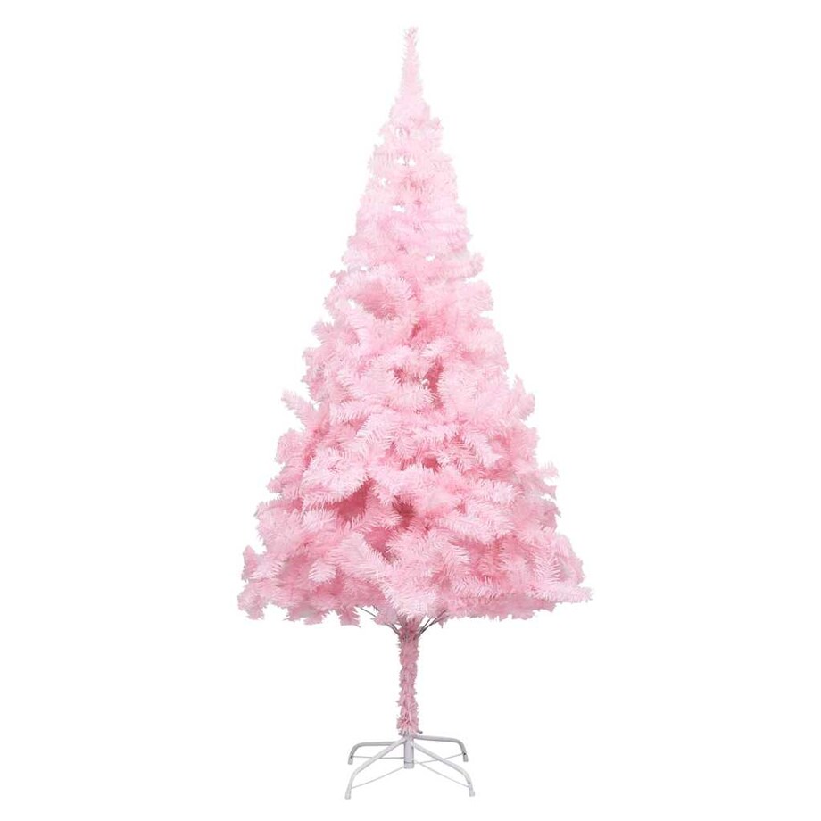 vidaXL Sztuczna choinka z lampkami i bombkami, różowa, 210 cm, PVC