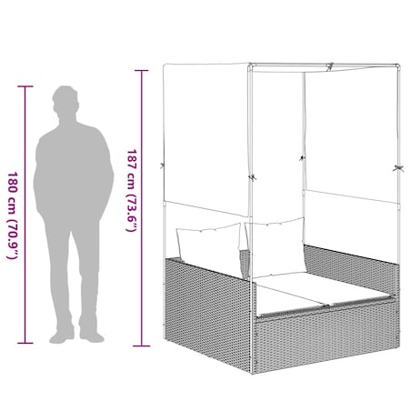 vidaXL Podwójna leżanka z daszkiem i zasłonami, szary polirattan