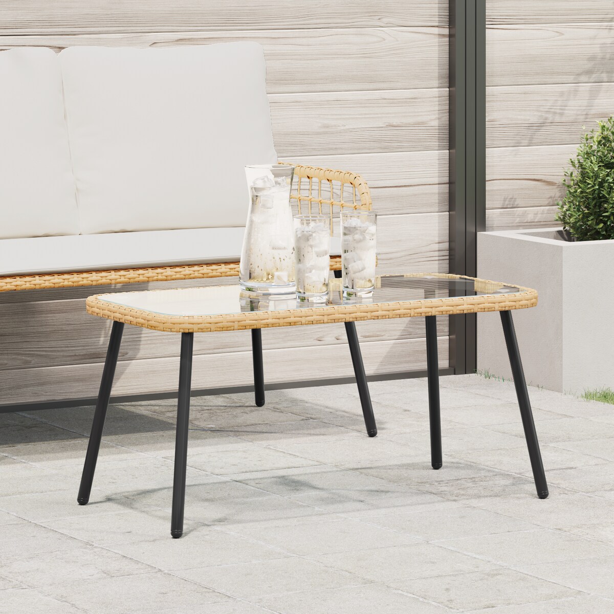 vidaXL Stolik kawowy Natural 90x45x42 cm z polirattanu