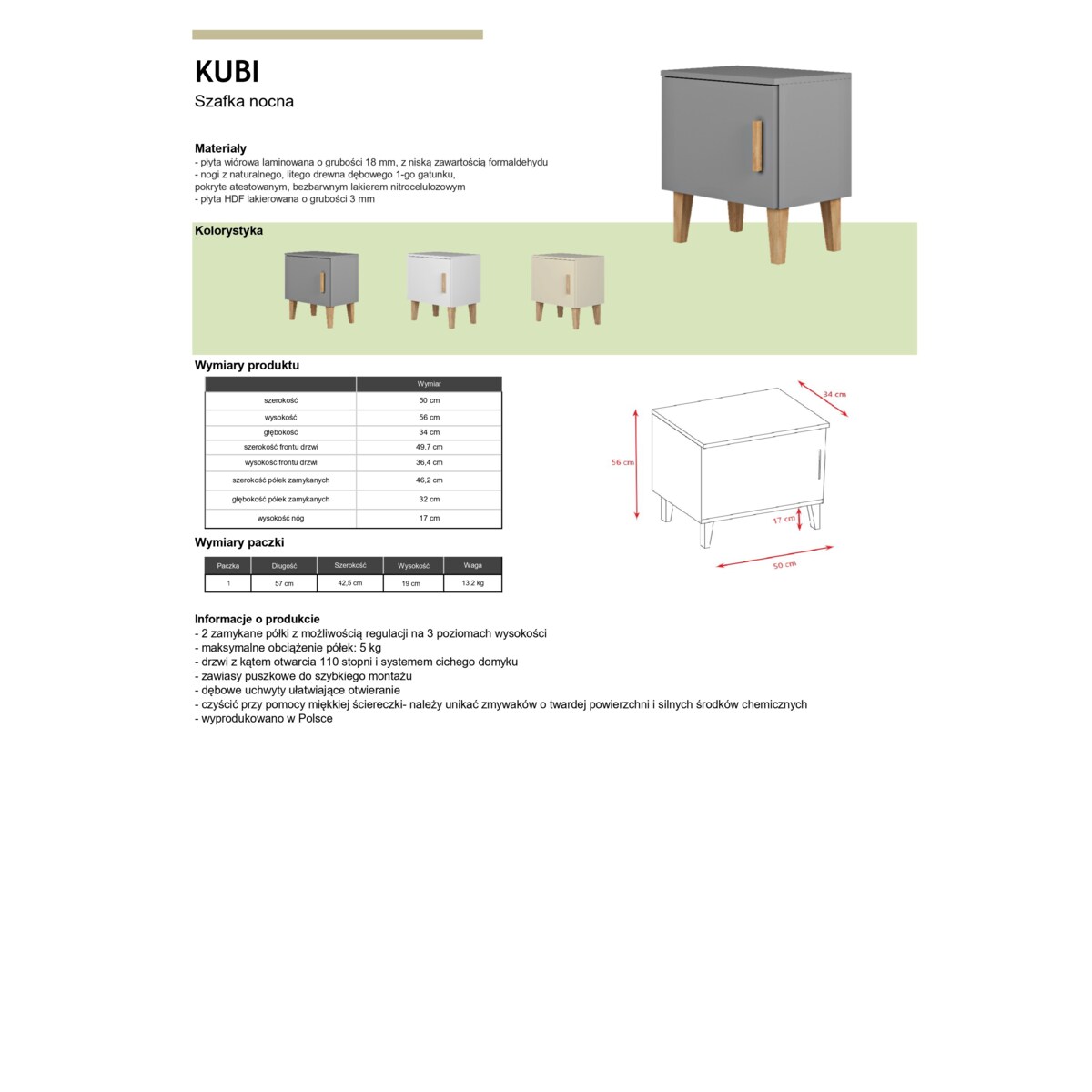 Szafka nocna kubi szary