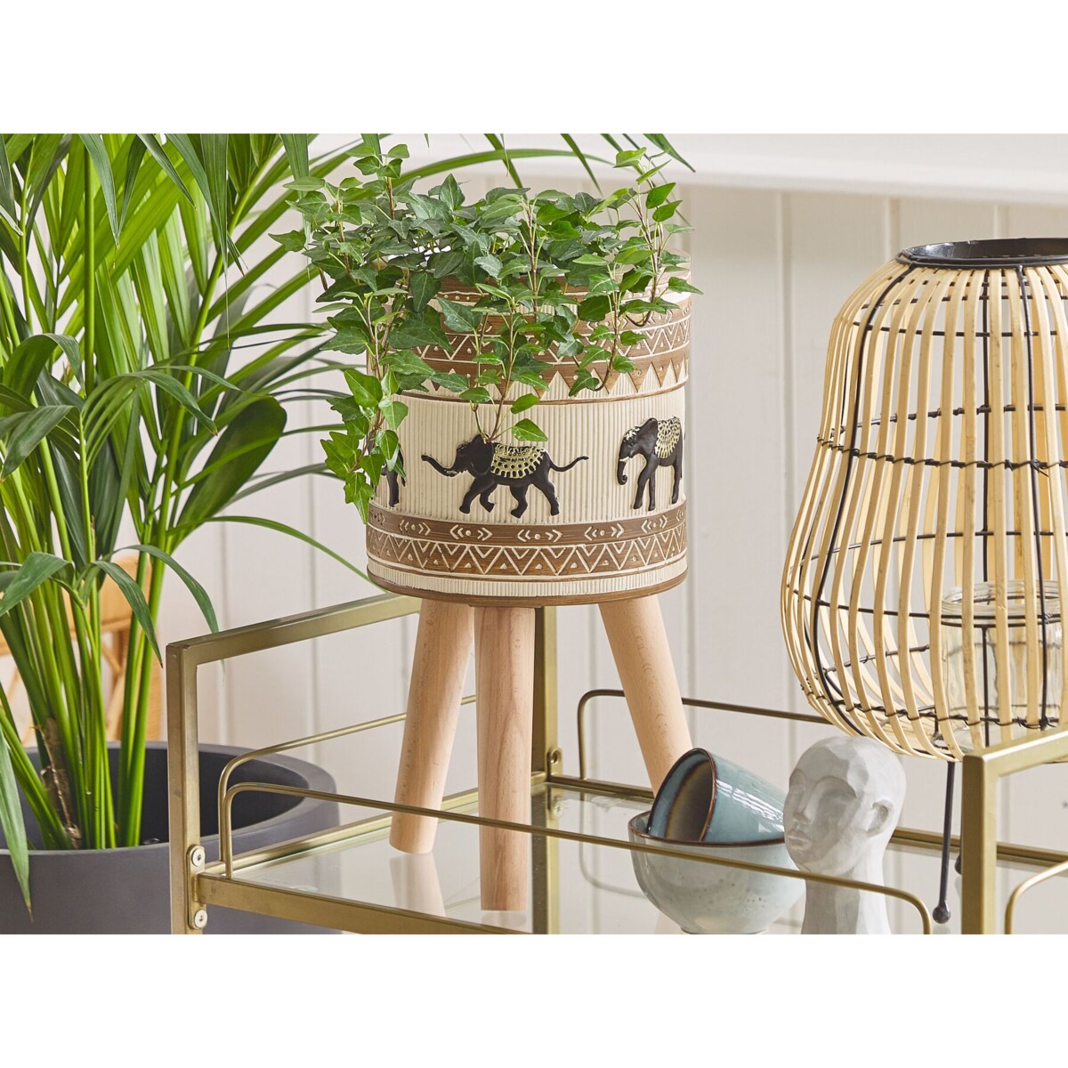 Doniczka na stojaku 22 x 22 x 43 cm beżowo-brązowa KOTTES