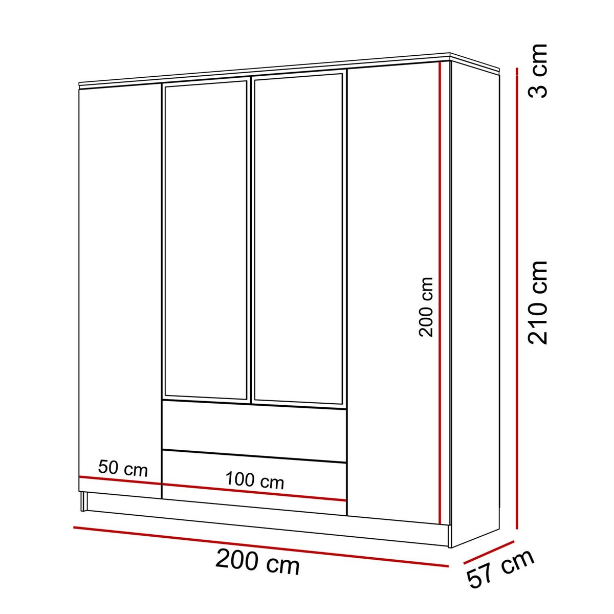 Szafa uchylna AURORA 4D2S z szufladami w białym połysku z lustrem