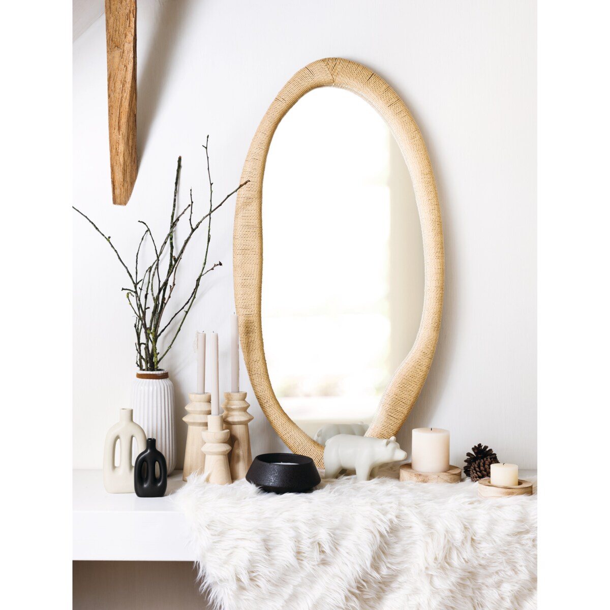 Lustro w ramie ze sznurka LAIA, 58 x 114 cm