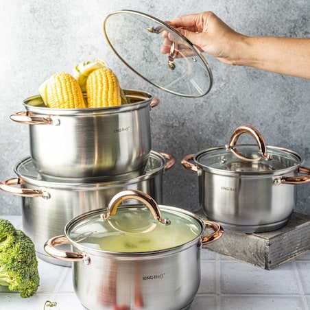 Zestaw garnków stalowych 8 ele. garnki na indukcję komplet Rosegold KINGHOFF