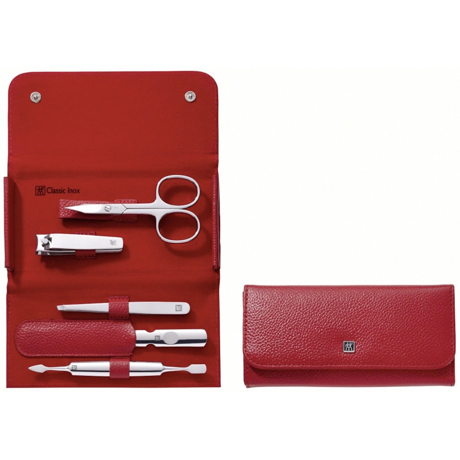 Zestaw do manicure Zwilling Classic Inox – skórzane etui, 5 elementów - Czerwony