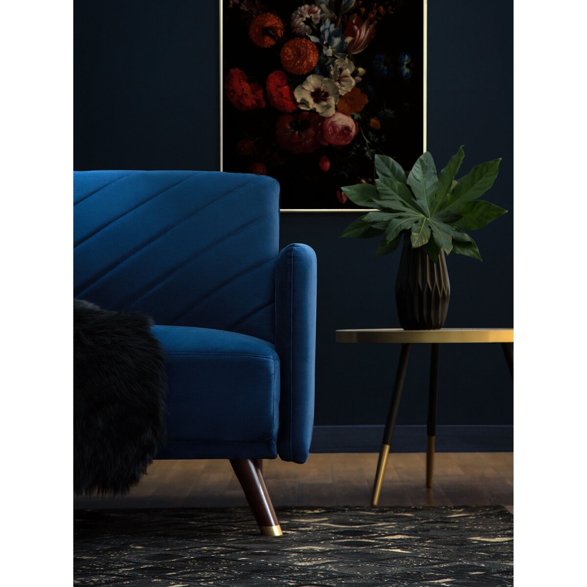 Sofa rozkładana welurowa niebieska SENJA