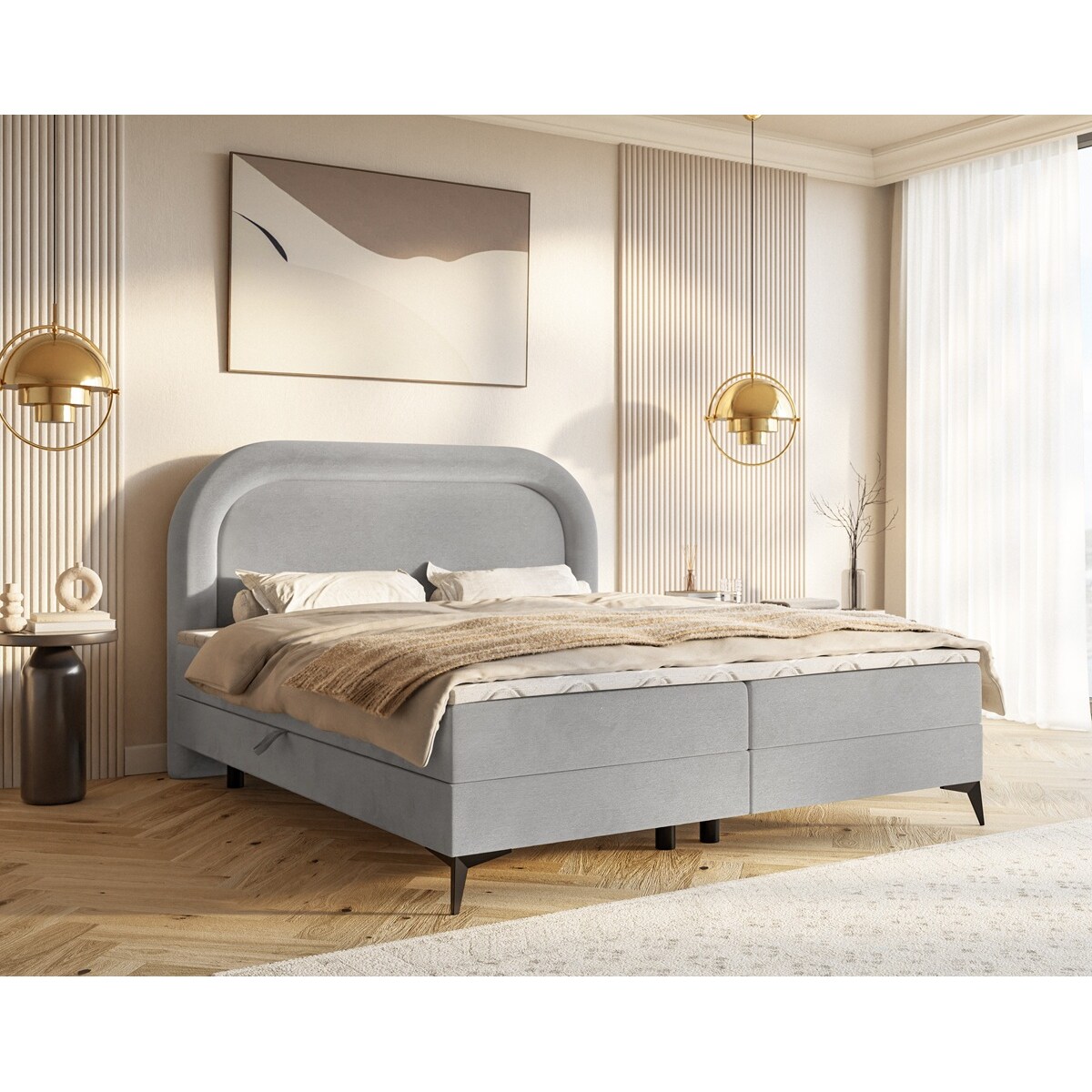 Łóżko kontynentalne ROSSINI z materacem - szare