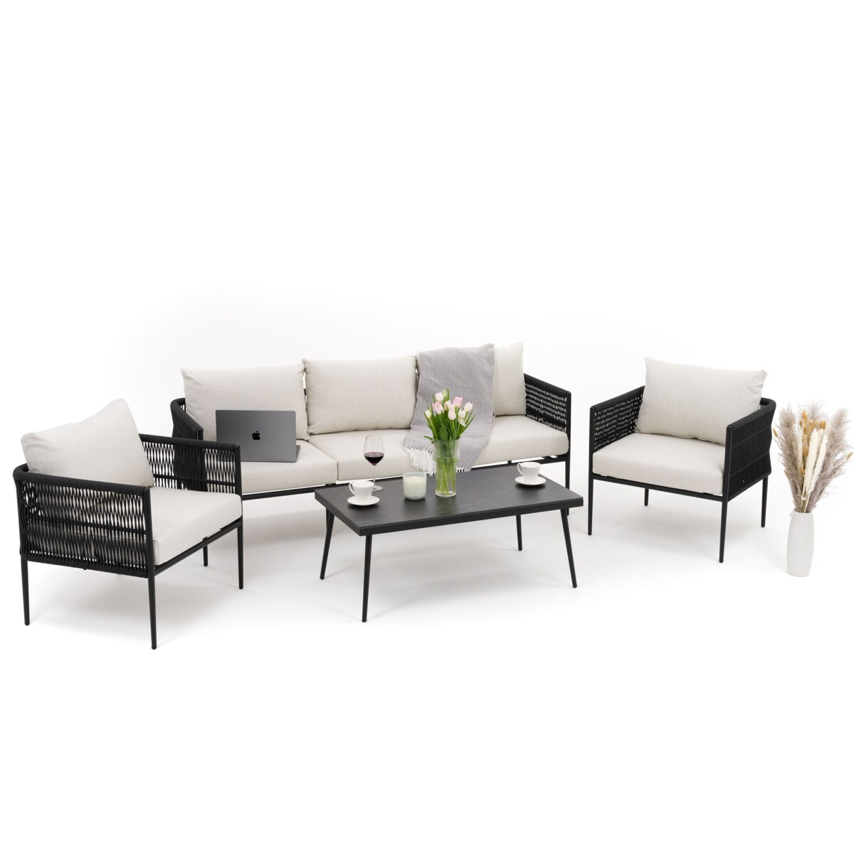 Zestaw mebli ogrodowych taras nowoczesne aluminiowe BELIZE czarno beżowe