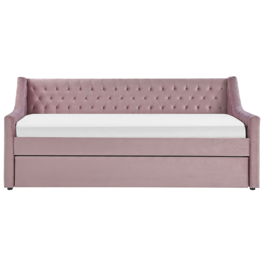 Łóżko wysuwane welurowe 90 x 200 cm różowe MONTARGIS