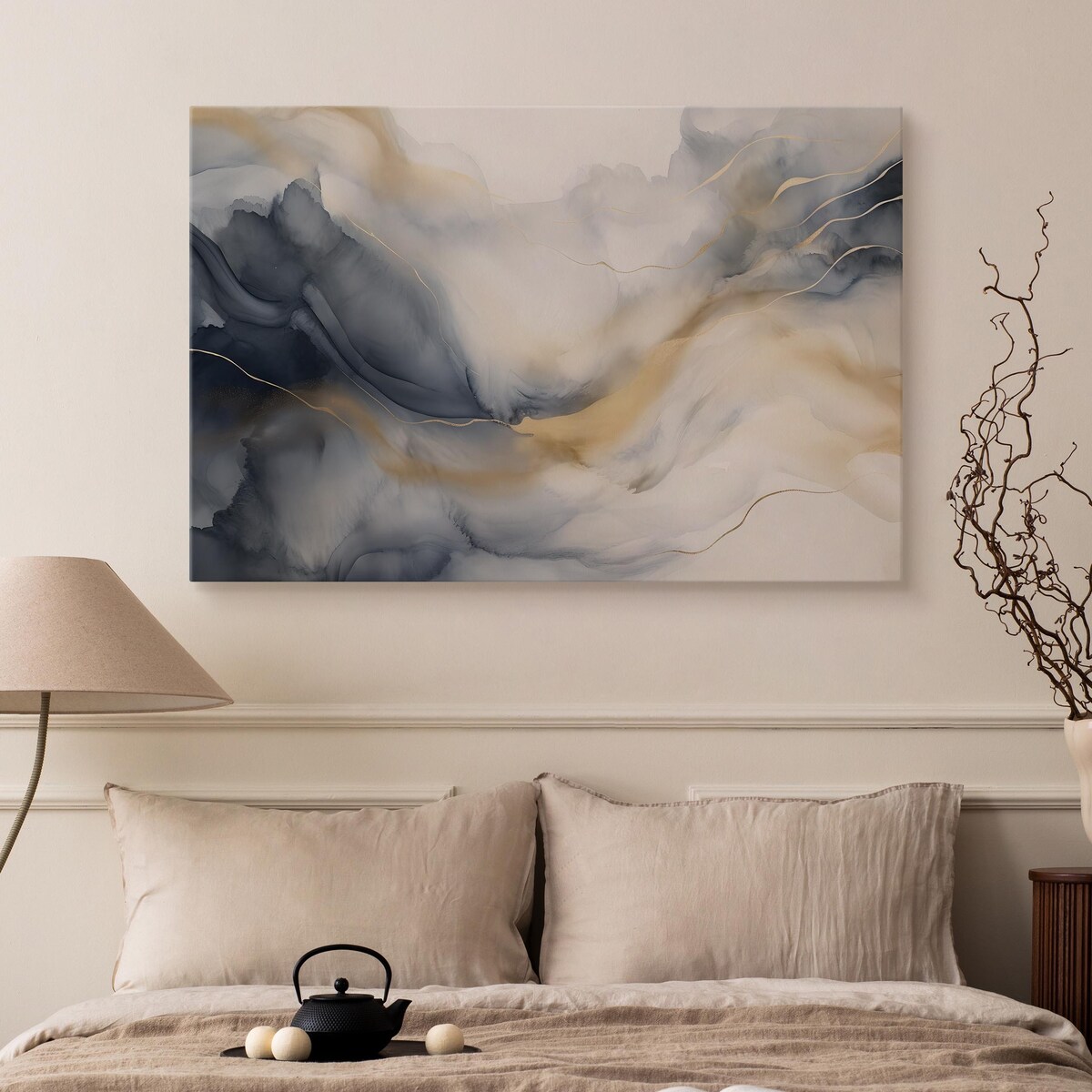 Obraz Do Sypialni MARMUR Z Elementami Złota Akwarela Abstrakcja 70x50cm