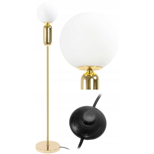 Lampa Stojąca Podłogowa Złota Biały Klosz