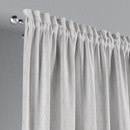 Zasłona na kanale z grzywką 1 szt. 130x245 beżowe trójkąty na kremowo-białym tle