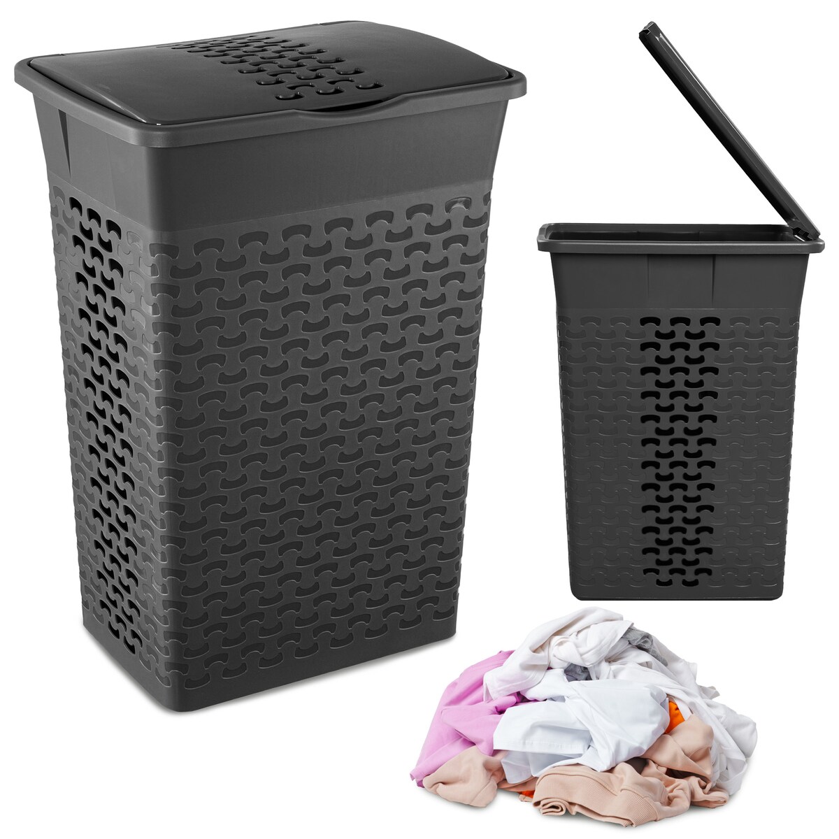 Kosz Na Pranie Bieliznę Wolnostojący Łazienkowy 55 L Szary Melanż