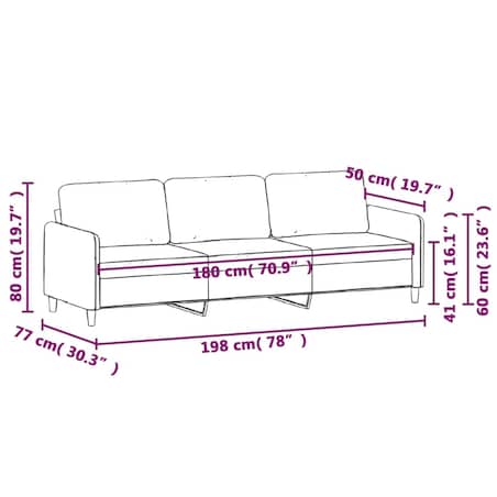 vidaXL Sofa 3-osobowa, niebieski, 180 cm, tapicerowana aksamitem