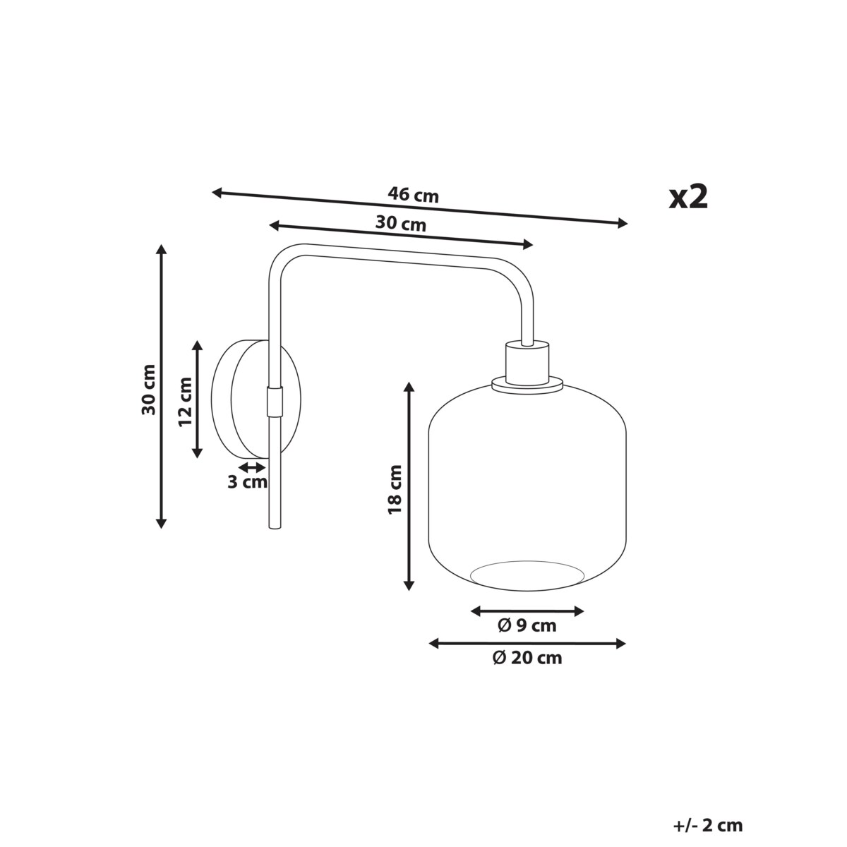 Zestaw 2 lamp ściennych COMAPALA Metal Czarny