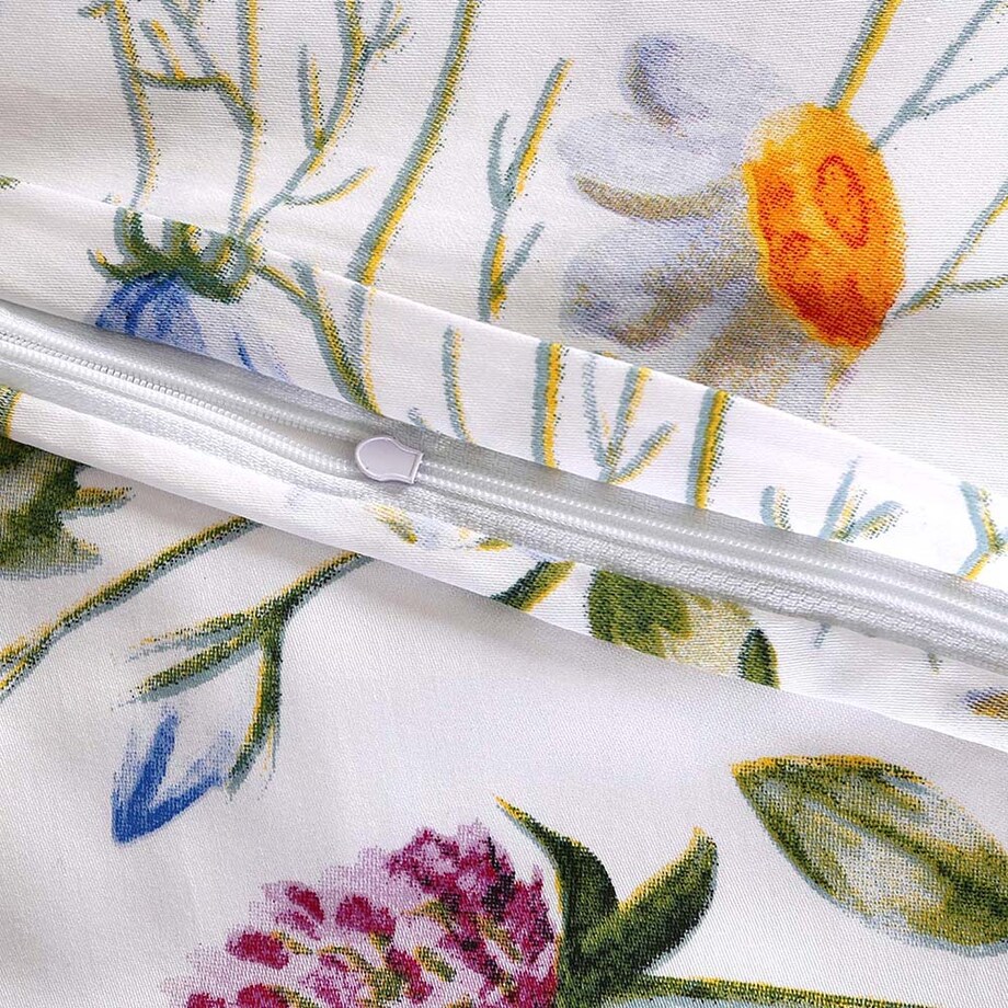 Pościel satyna bawełniana 140x200 Floria biała w kolorowe polne kwiaty, Satynlove