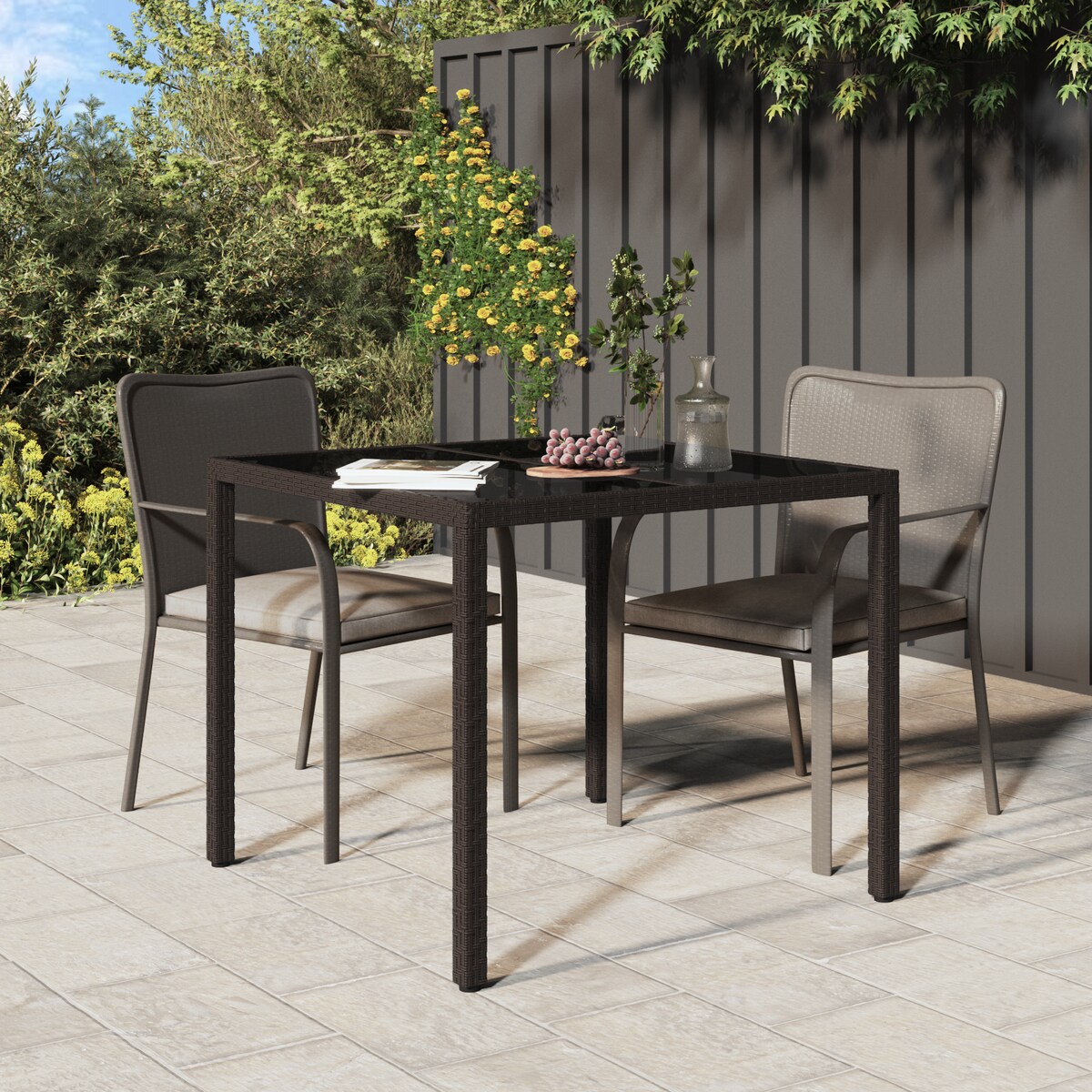 vidaXL Stół do jadalni w ogrodzie Brązowy 90x90x75 cm Polirattan