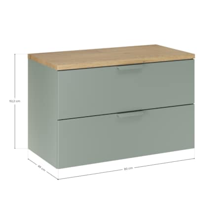 Szafka pod umywalkę wisząca z blatem ASTER w kolorze zielonego dębu, 80 cm