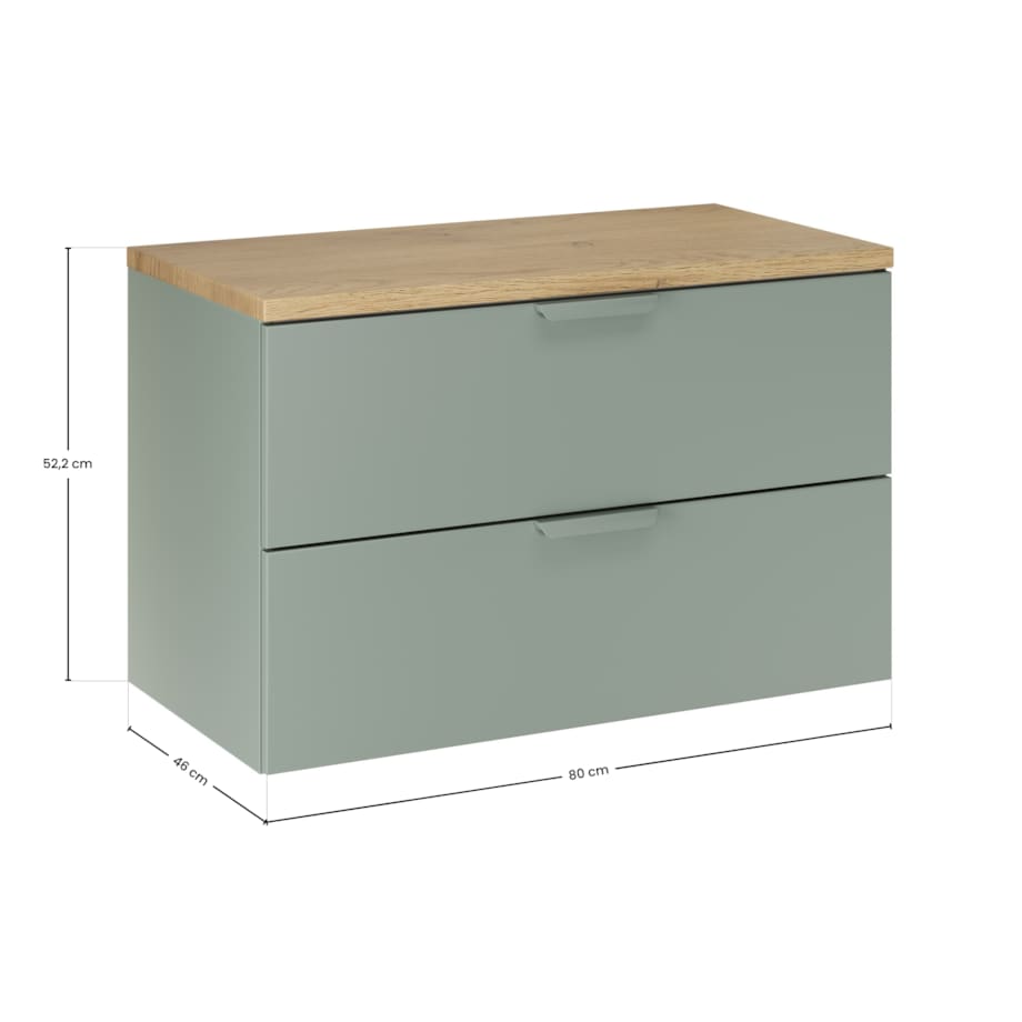 Szafka pod umywalkę wisząca z blatem ASTER w kolorze zielonego dębu, 80 cm