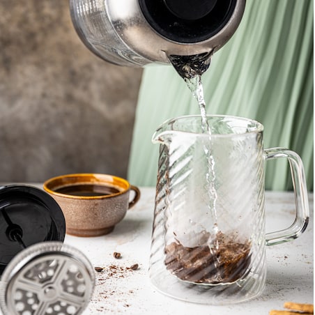Zaparzacz do kawy herbaty szklany 350ml French Press srebrny KLAUSBERG