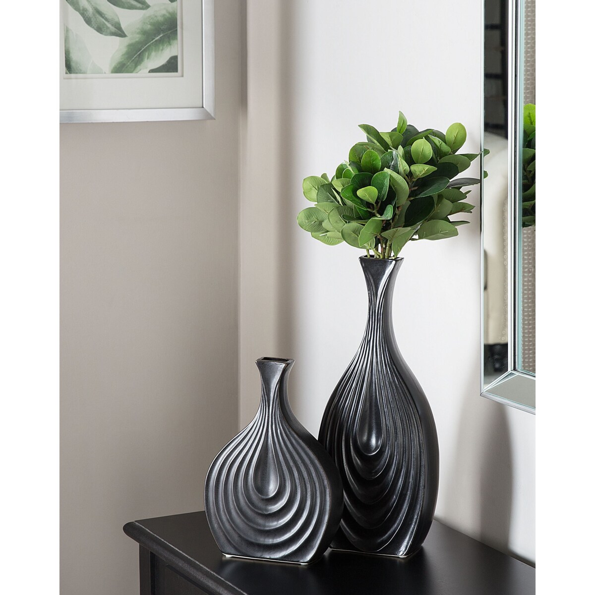 Wazon dekoracyjny THAPSUS Ceramika 39 cm Czarny