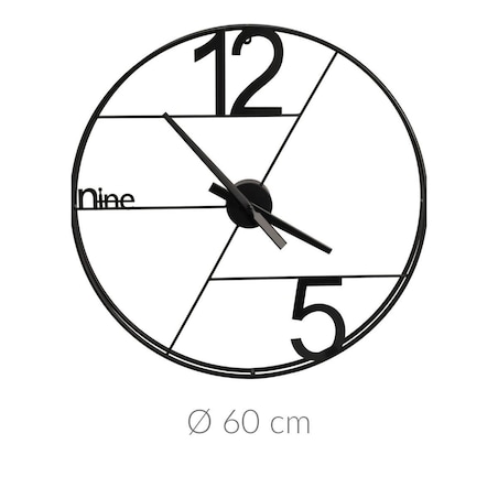 Zegar ścienny duży loft, metalowy, czarny, Ø 60 cm