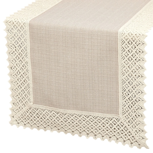 Bieżnik P130 cappucino z koronką K307 ecru - 40x240 cm - ecru