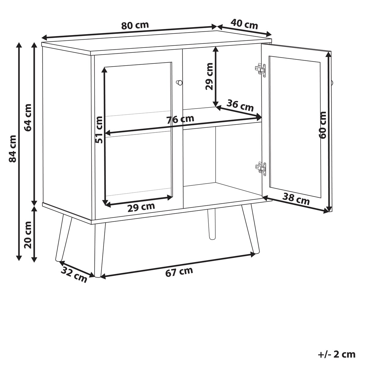 Szafka ze szklanymi drzwiami ALBANY 80 cm Jasnobrązowy