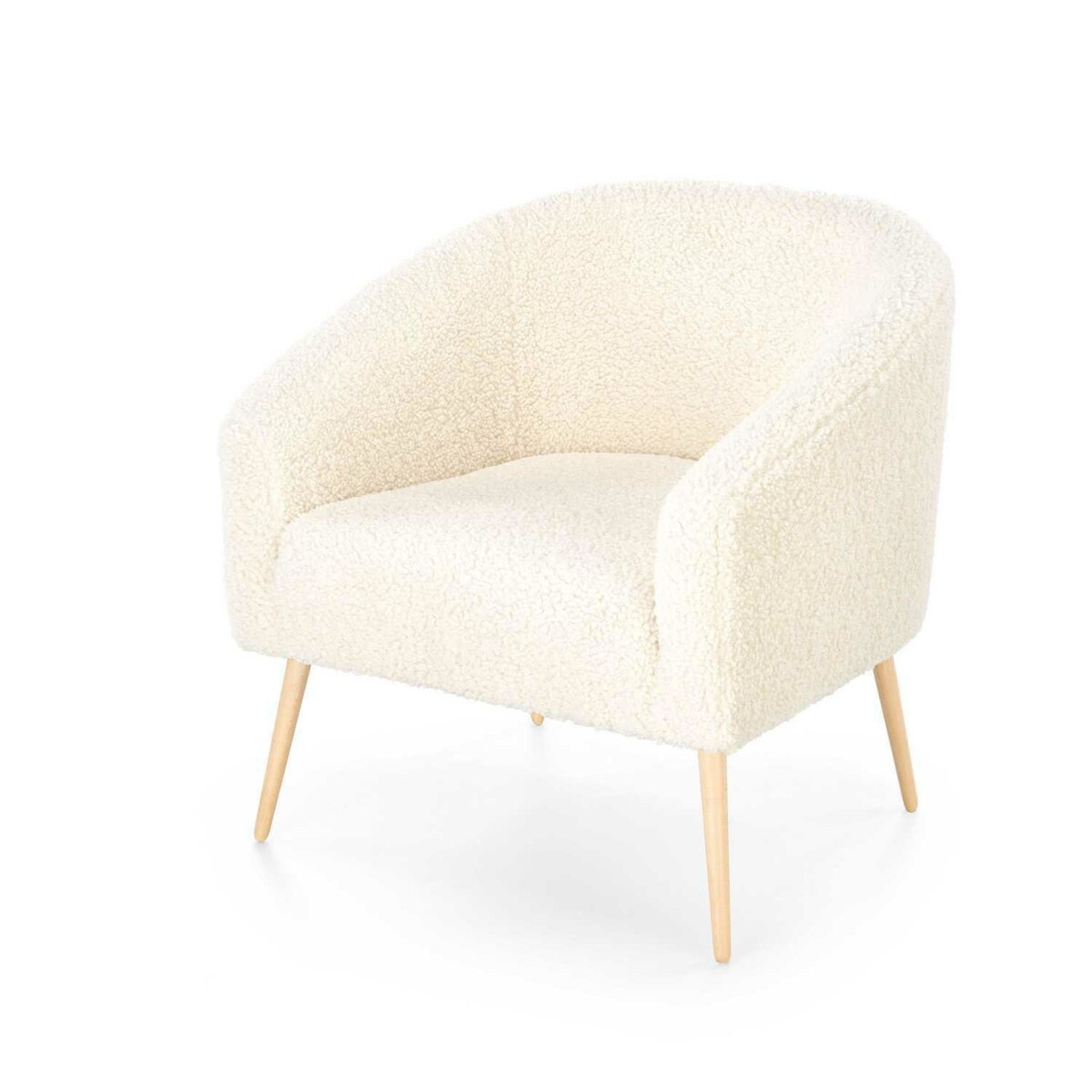 FOTEL WYPOCZYNKOWY Eder kremowy TAPICERKA bouclé BUKOWE NOGI