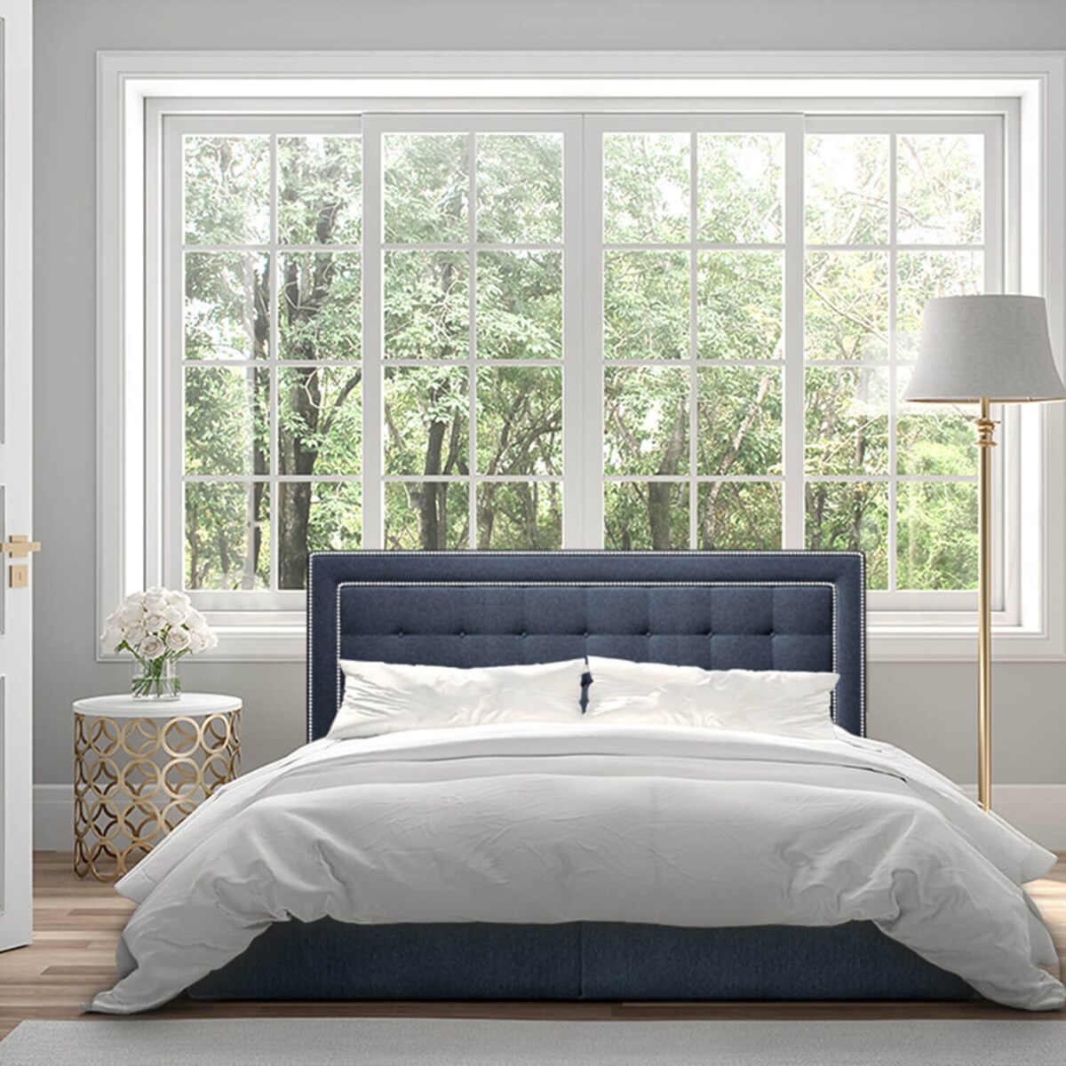 Łóżko kontynentalne EVERLIE 160x200 z pojemnikiem, Ciemny Niebieski, tkanina Megan 361