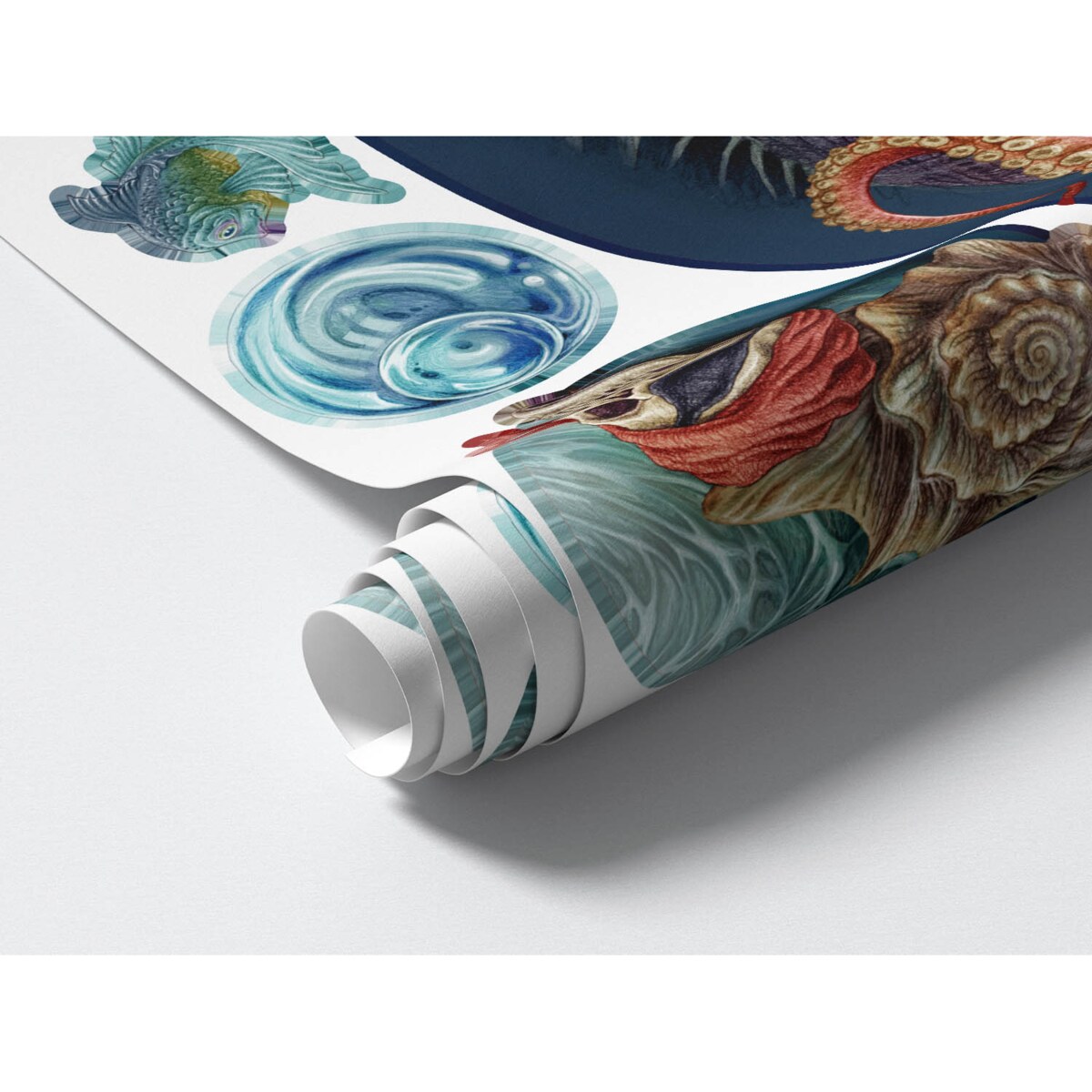 Zestaw naklejek na ścianę, Podwodny świat osmiornicy, 130cm