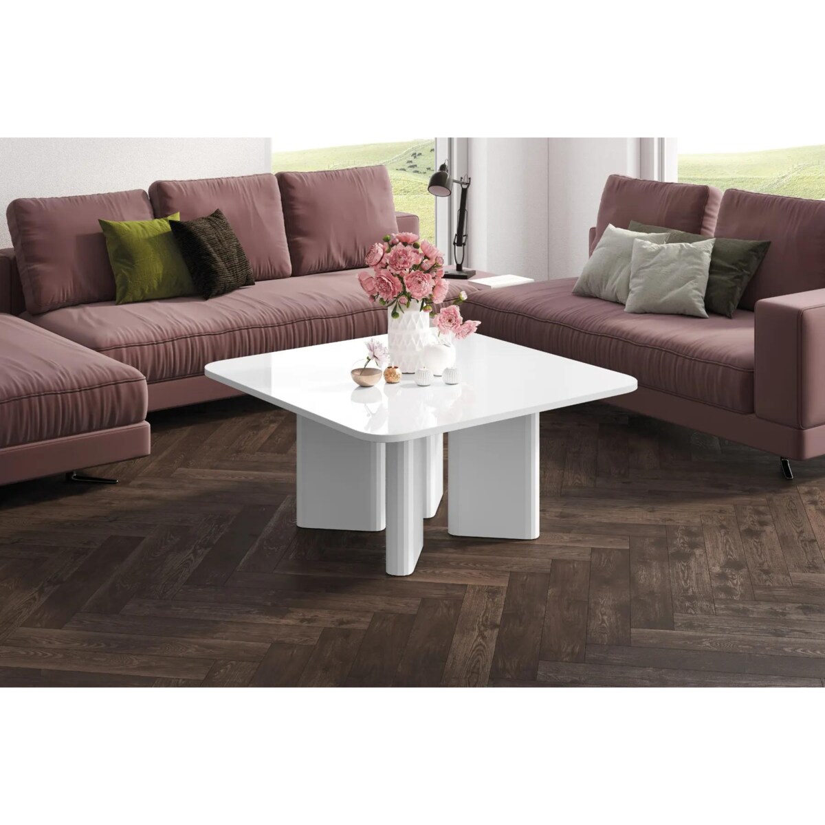 Stolik kawowy DIVERSO 80x80 biały połysk