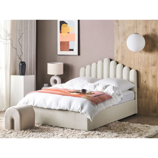 Łóżko z pojemnikiem welurowe 140 x 200 cm złamana biel VINCENNES