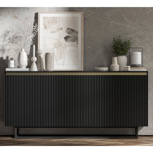 Komoda Glamour Szafka RTV Czarny MAT ryflowane fronty czarny stelaż 166,8 cm