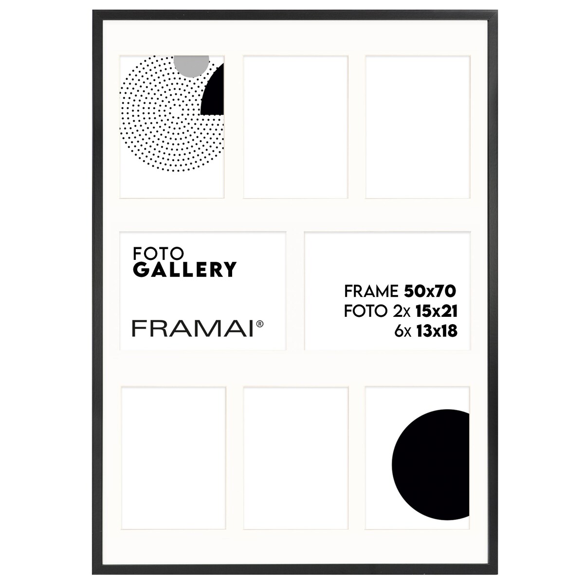 Ramka na zdjęcia 8 zdjęć 13x18 i 15x21 cm rama czarna foto galeria 50x70 cm FRAMAI®