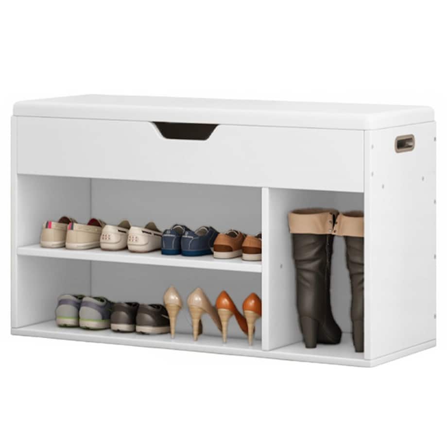 Szafka na buty z siedziskiem drewniana schowek 3 półki otwierana biała 80cm