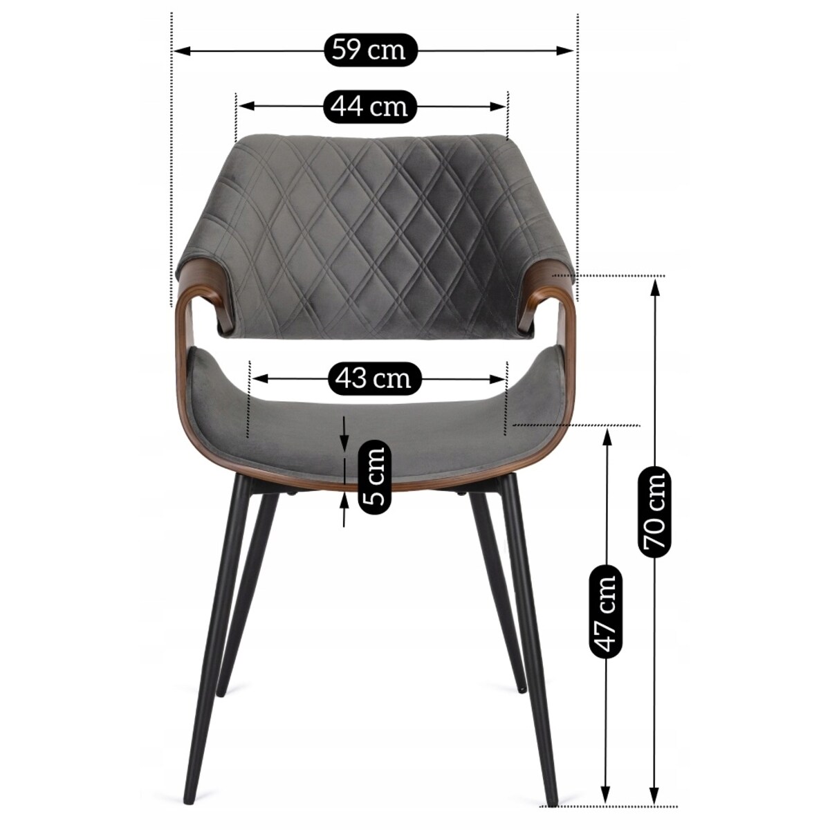 Krzesło Tapicerowane Welurowe Loft DAKOTA Drewno Gięte Szare Do Salonu