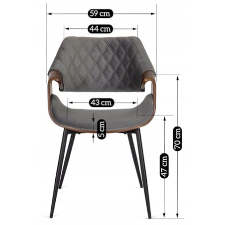 Krzesło Tapicerowane Welurowe Loft DAKOTA Drewno Gięte Szare Do Salonu