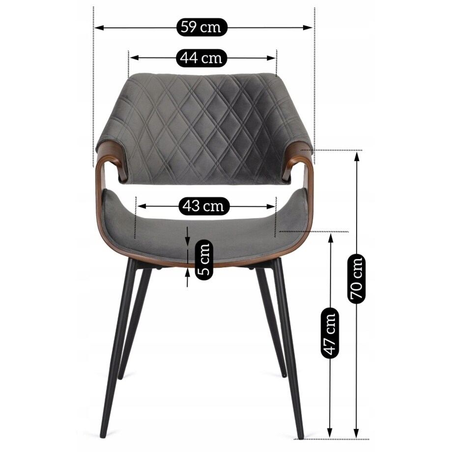 Krzesło Tapicerowane Welurowe Loft DAKOTA Drewno Gięte Szare Do Salonu