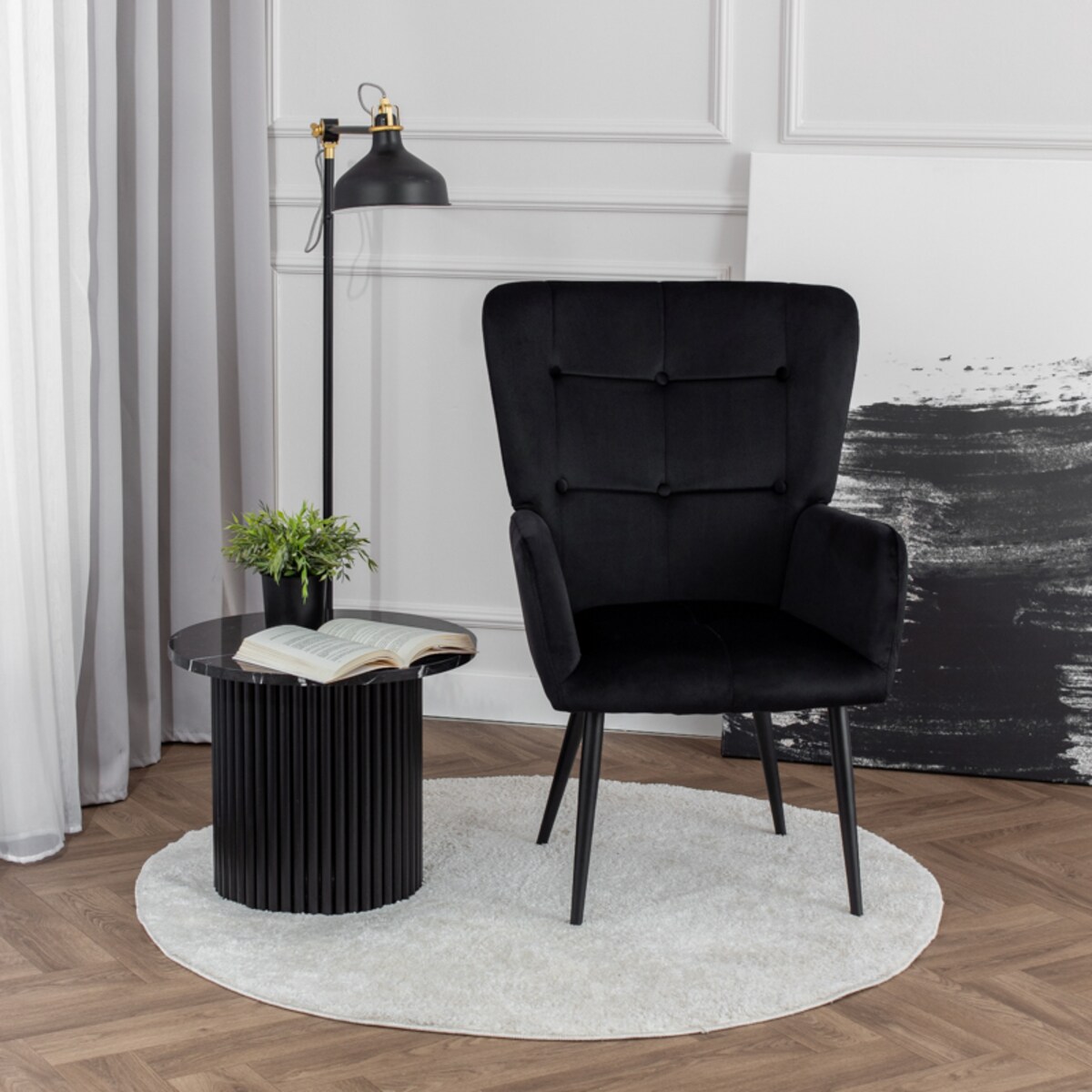 Fotel do salonu wypoczynkowy uszak czarny welurowy wygodny tapicerowany
