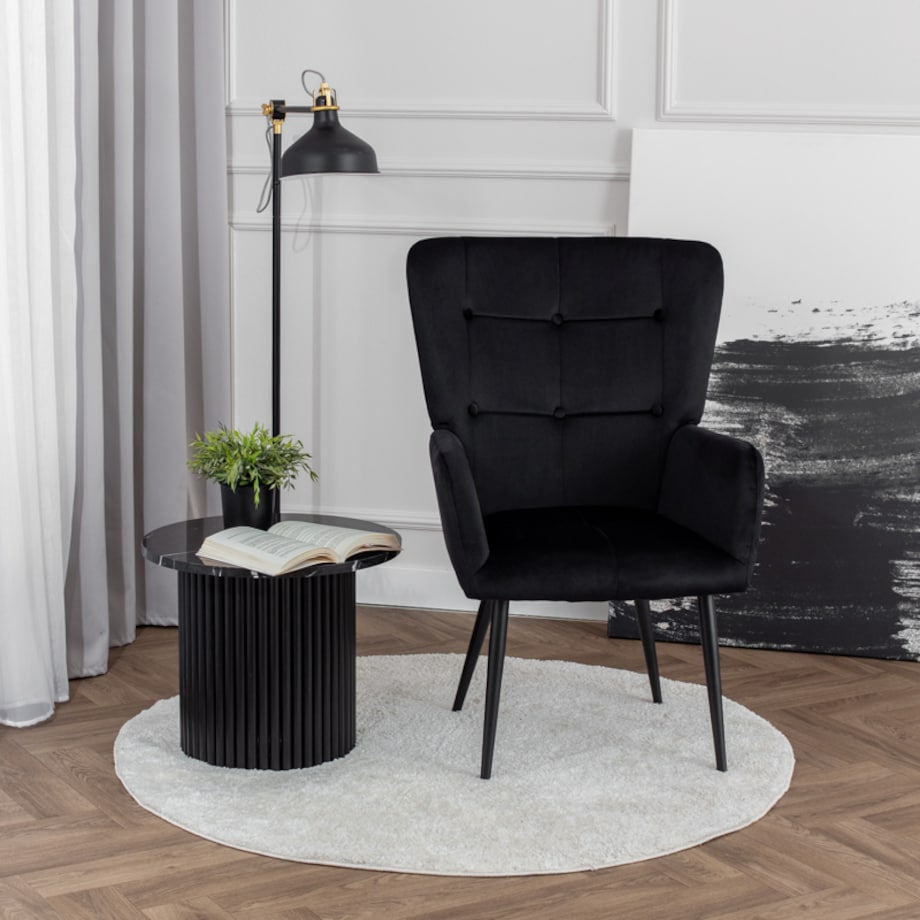 Fotel do salonu wypoczynkowy uszak czarny welurowy wygodny tapicerowany