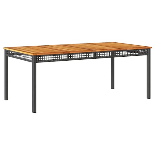 vidaXL Stół ogrodowy, czarny, 180x90x75 cm, polirattan i akacja