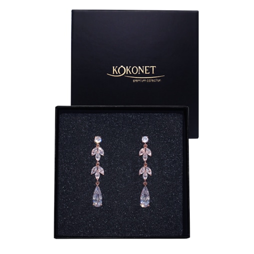 Długie kolczyki łezki listki WISZĄCE eleganckie ŚLUBNE ROSE gold okazja