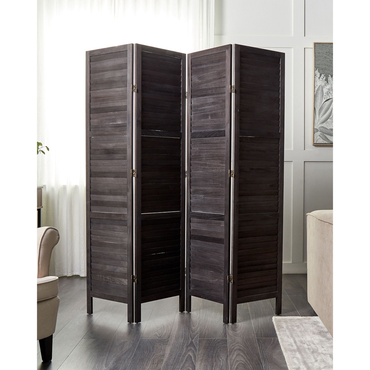 4-panelowy składany parawan pokojowy drewniany 170 x 163 cm ciemnobrązowy AVENES