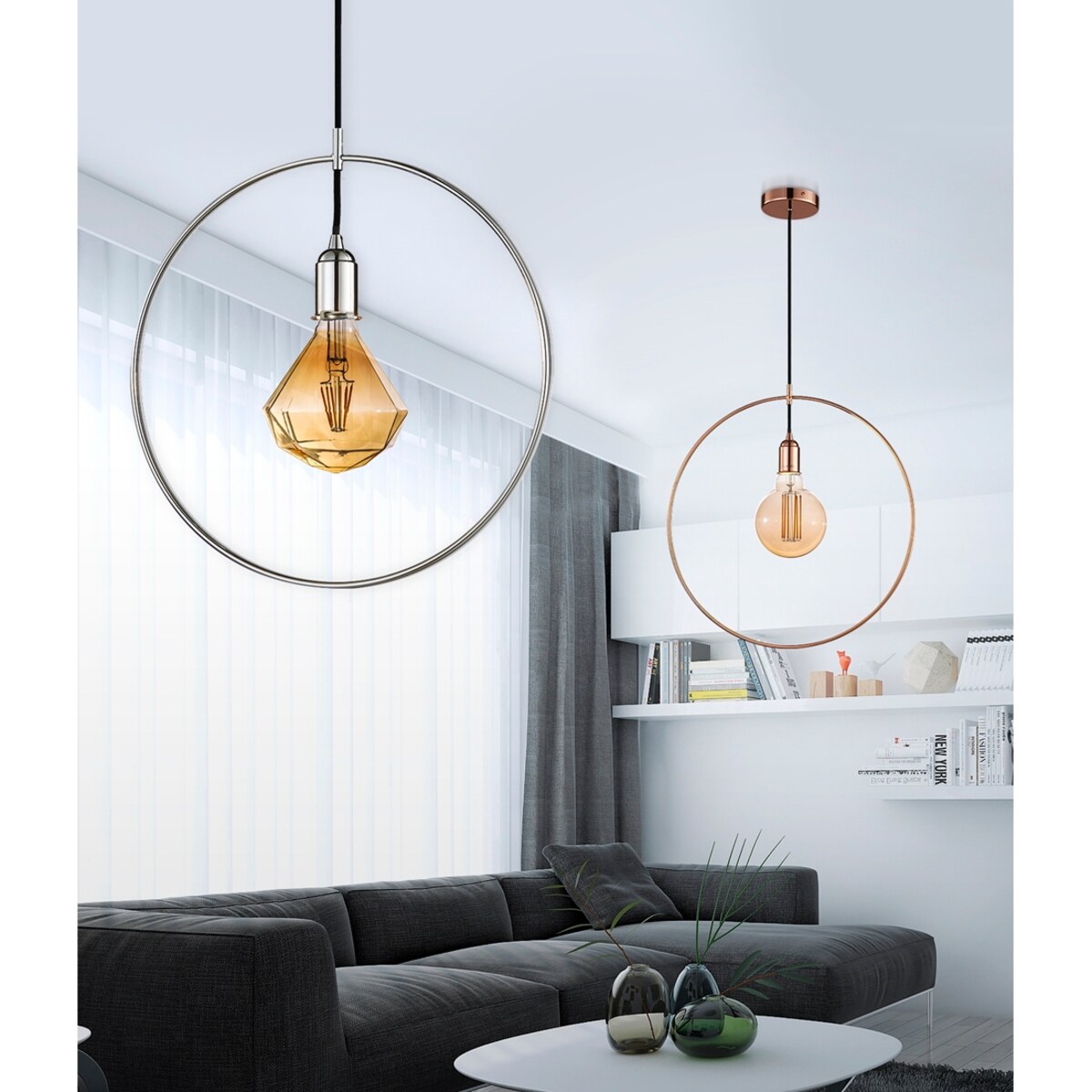 Metalowa lampa wisząca Krug pierścień do salonu chrom