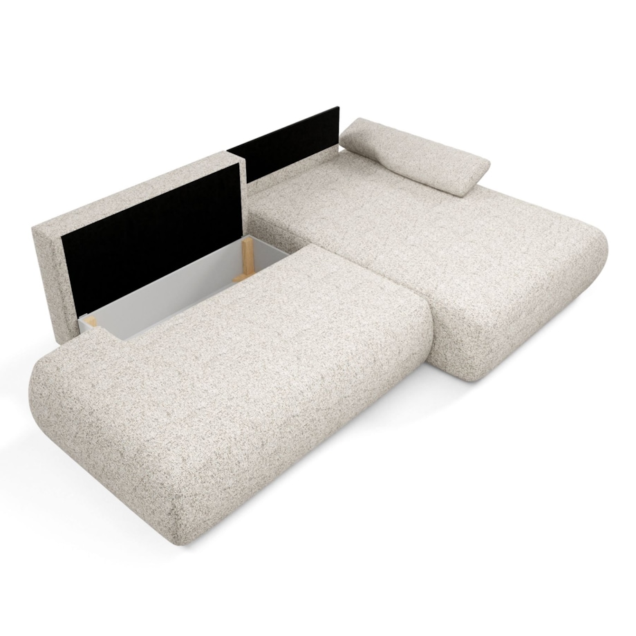 Narożnik rozkładany PENTI z pojemnikiem na pościel, prawy, beżowy