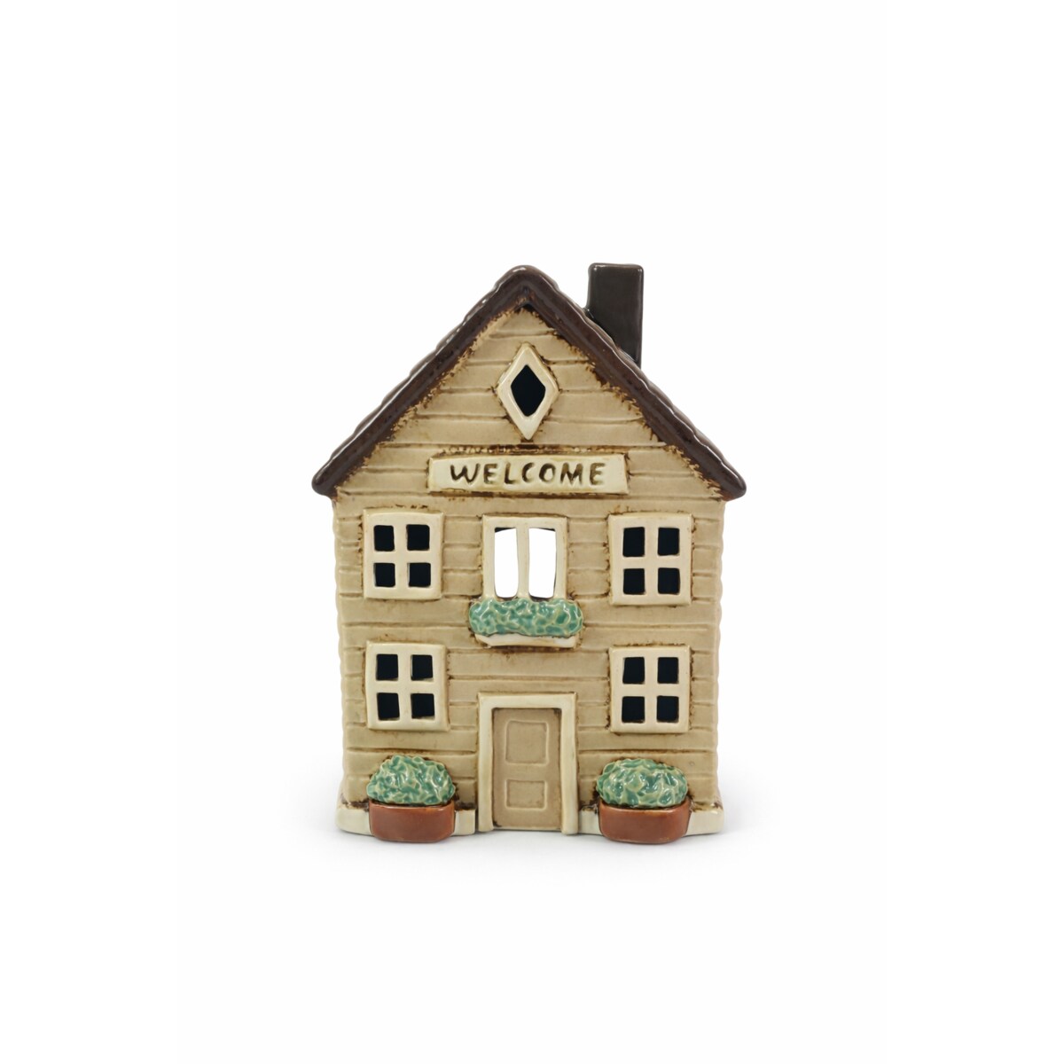 Ceramiczny domek na tea-lighty 18x14x8,5 cm SONAM beżowy Welcome